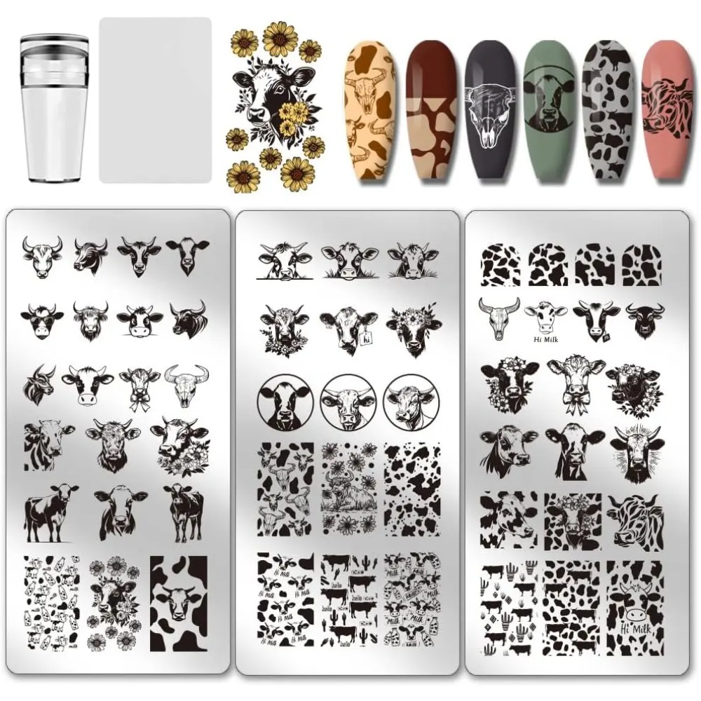 Nail Stamping Plate - 3 adet İnek Temalı Tırnak Baskı