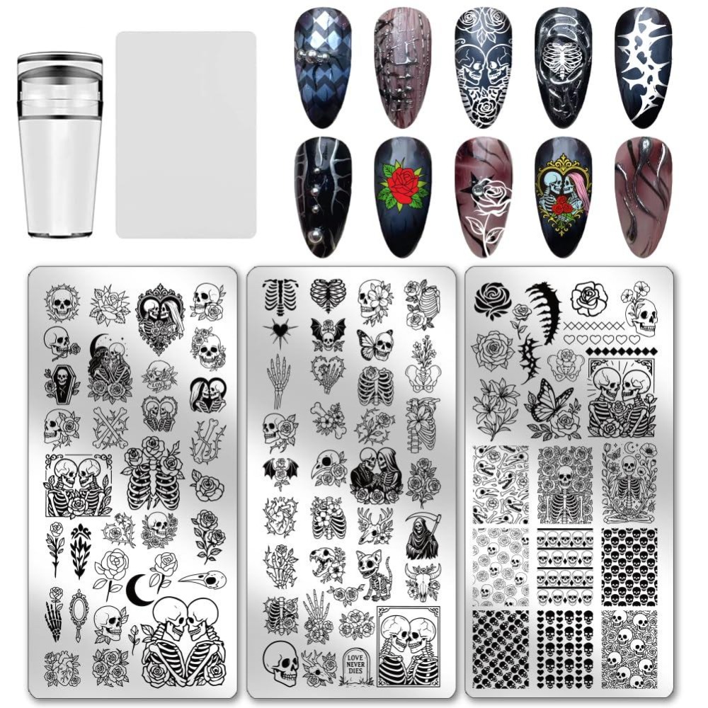 Nail Stamping Plate - 3 adet Kafatası Tırnak Baskı Plakaları
