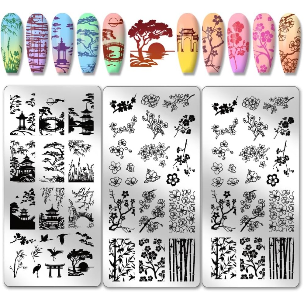 Nail Stamping Plate - 3 adet Klasik Çin Bahçesi Tırnak