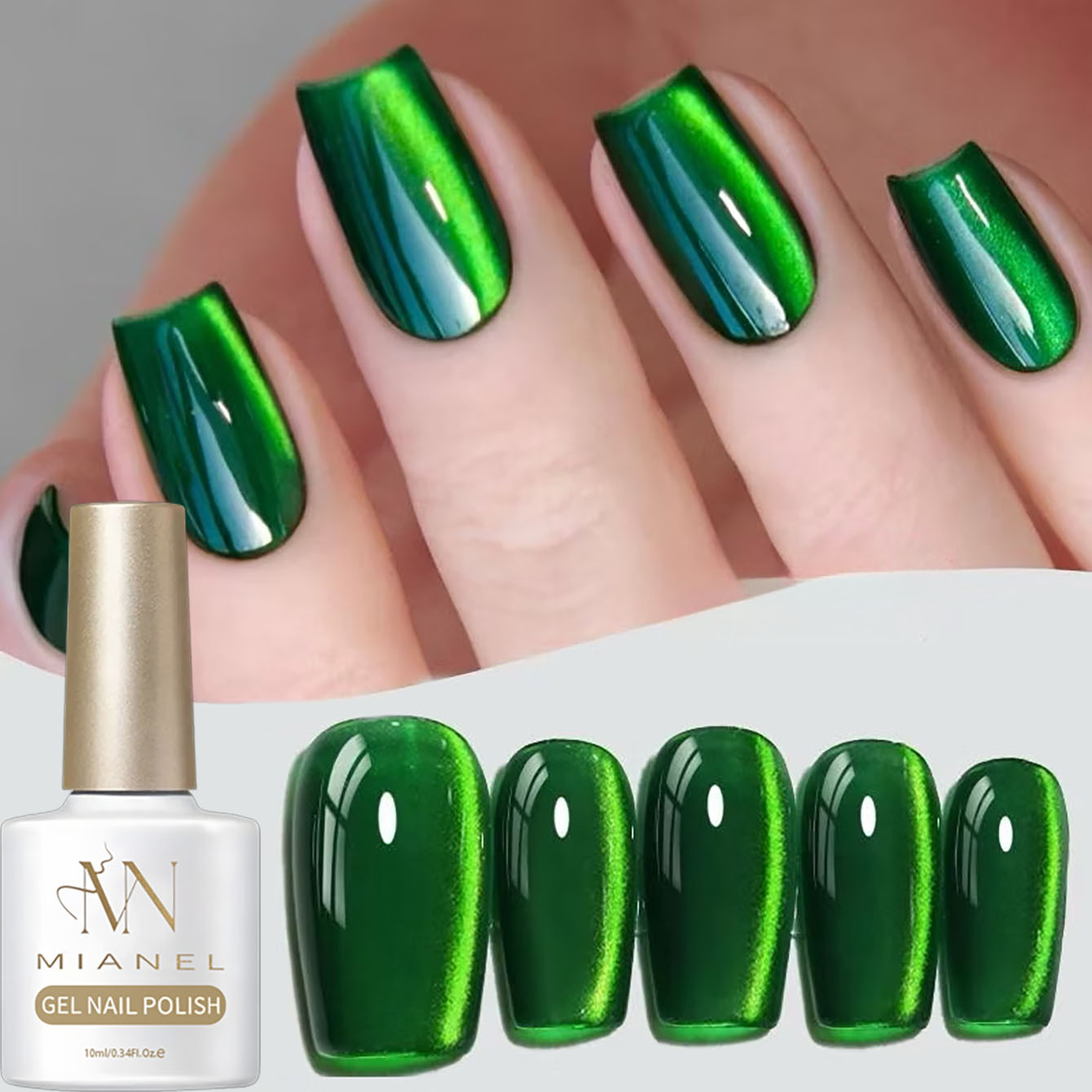 Nail Art Emerald Green - MIANEL 10ML Yeşil Oje Zümrüt Kedi
