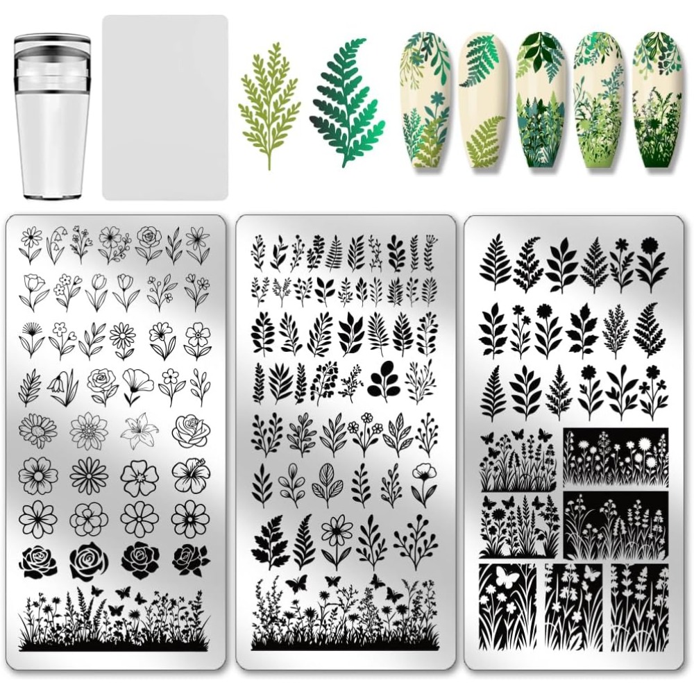 Nail Stamping Plate - 3 adet Çiçek Yaprak Tırnak Baskı