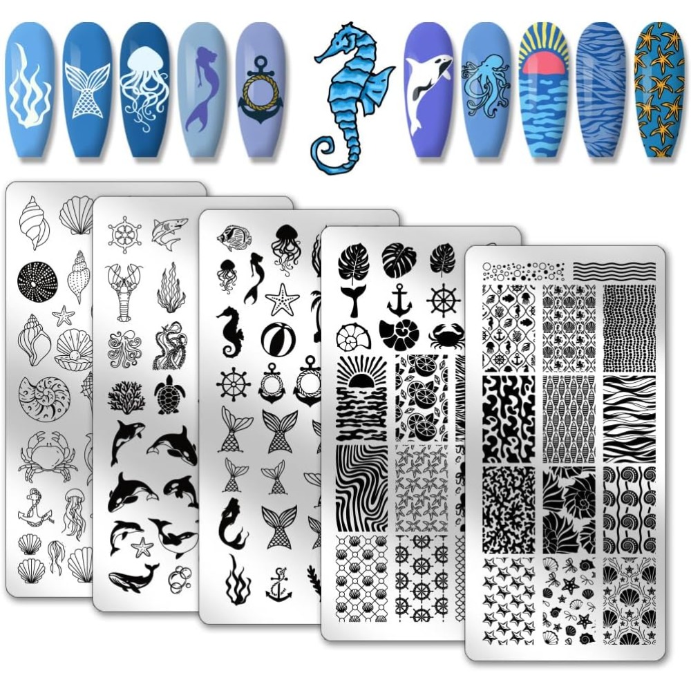 Nail Stamping Plate - 5 adet Okyanus Temalı Tırnak Baskı
