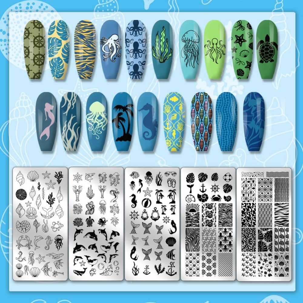 5 adet Okyanus Temalı Tırnak B - Nail Stamping Plate incelemesi ve fiyatı